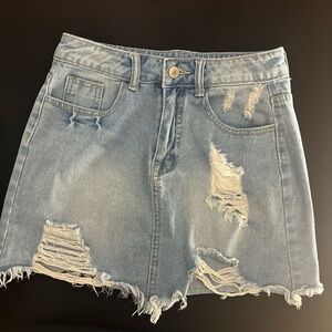 Distressed Denim Mini Skirt